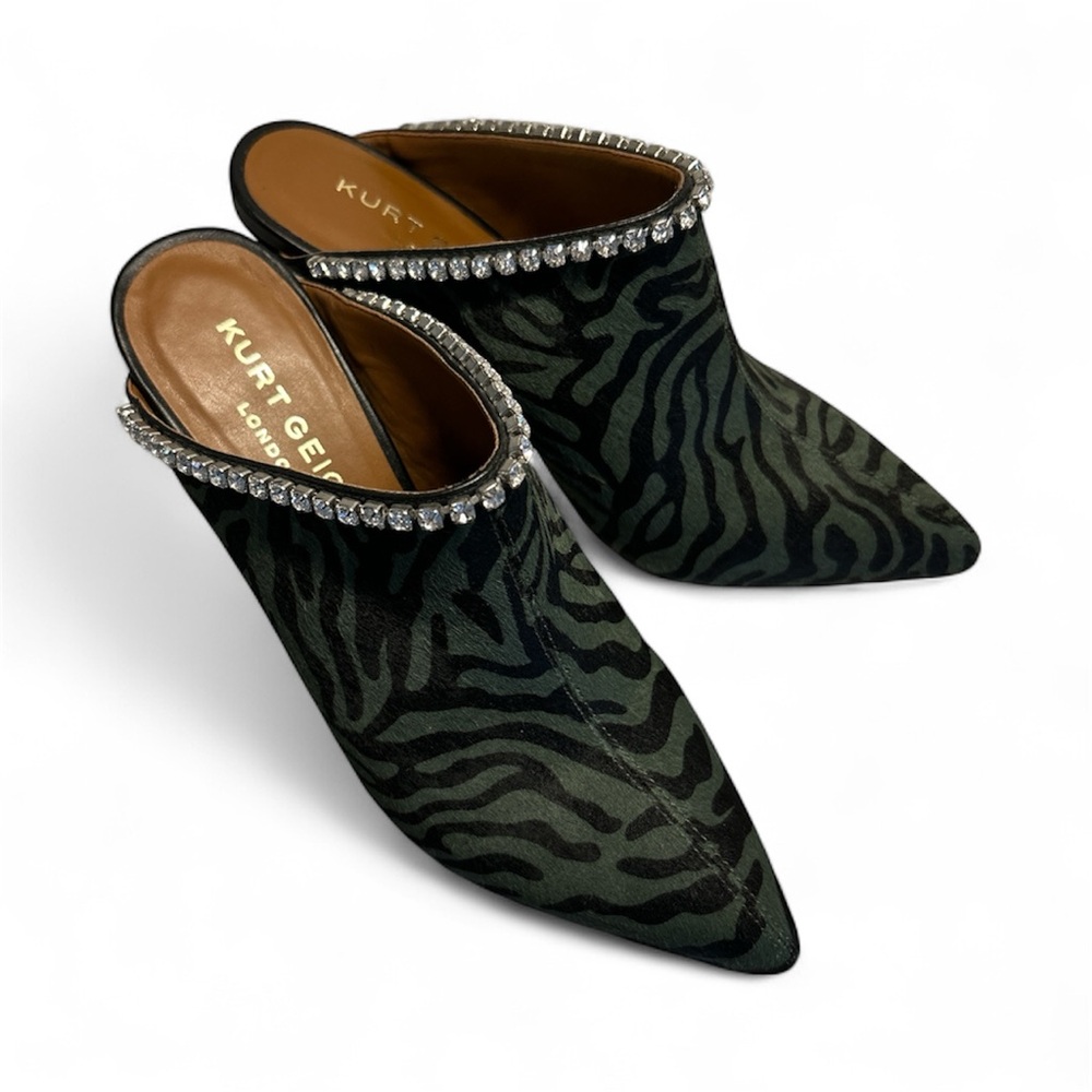Kurt Geiger London Blare crystal embellished zebra print leather heeled mules 7M